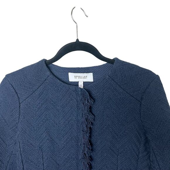 Derek Lam 10 Crosby Short Fringe Detail Cropped Jacket Blazer Navy Blue Sz 4 - Picture 3 of 9